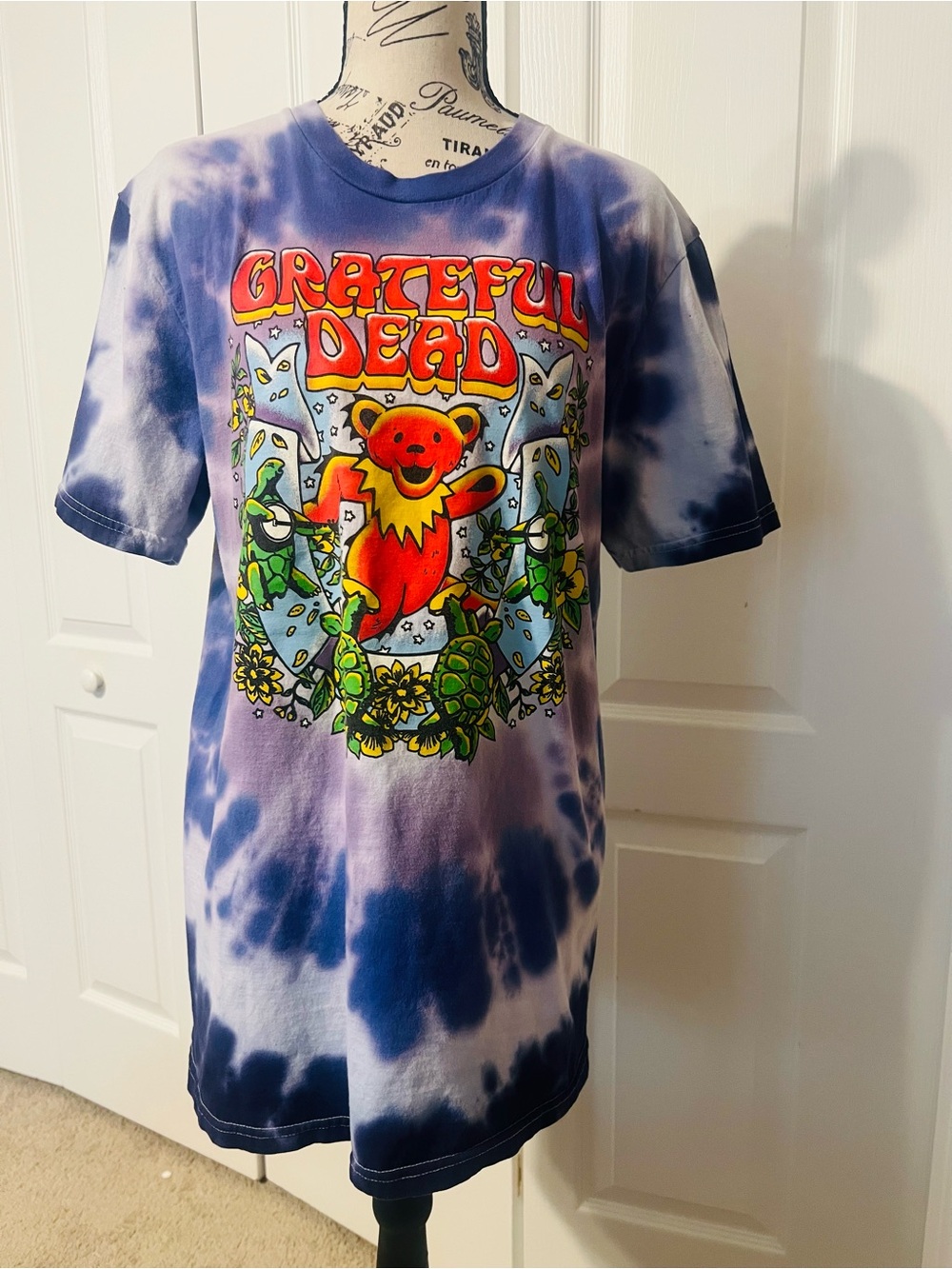 Grateful Dead Tie-Dye Tee with Red Bear on Purple & Blue